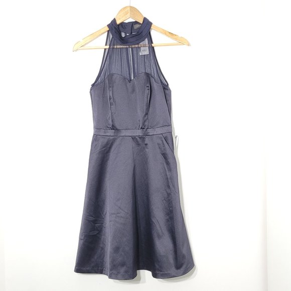 The Limited Dresses & Skirts - The Limited Fit and Flare Mini Dress Navy Blue Satin Sweetheart Halter Neck NEW